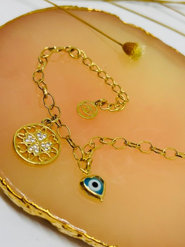 Pulseira Olho Grego e Flor da Vida