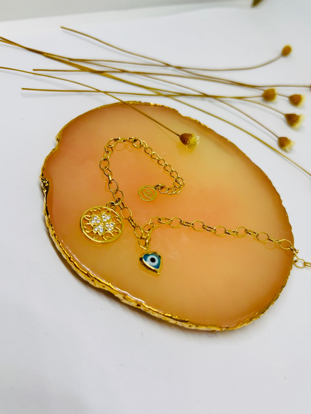 Pulseira Olho Grego e Flor da Vida