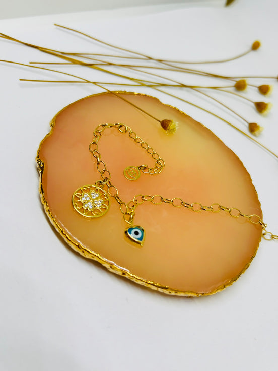 Pulseira Olho Grego e Flor da Vida