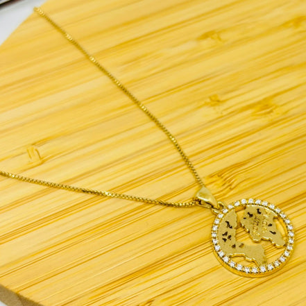 Colar Medalhão Mapa-Múndi