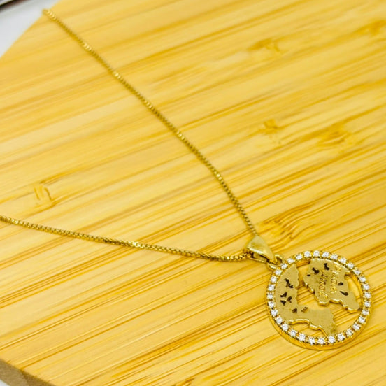 Colar Medalhão Mapa-Múndi